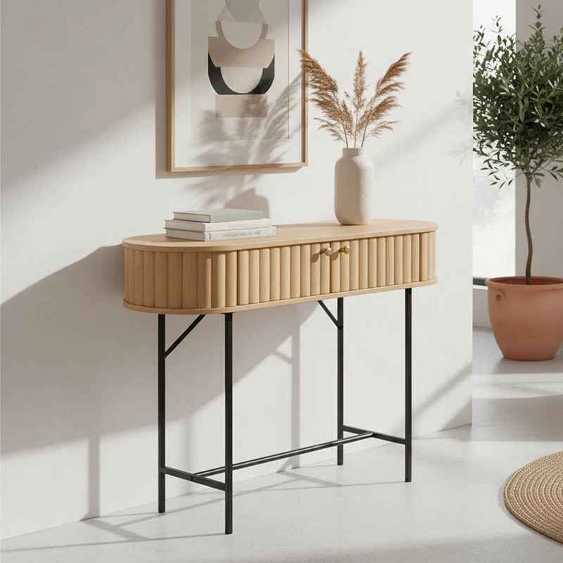 Konsolë Zakro, MDF-metal, ngjyrë lisi, 100x35x75cm