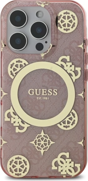 Mbështjellës Guess IML Peony On 4G Background MagSafe për iPhone 16 Pro, Rozë
