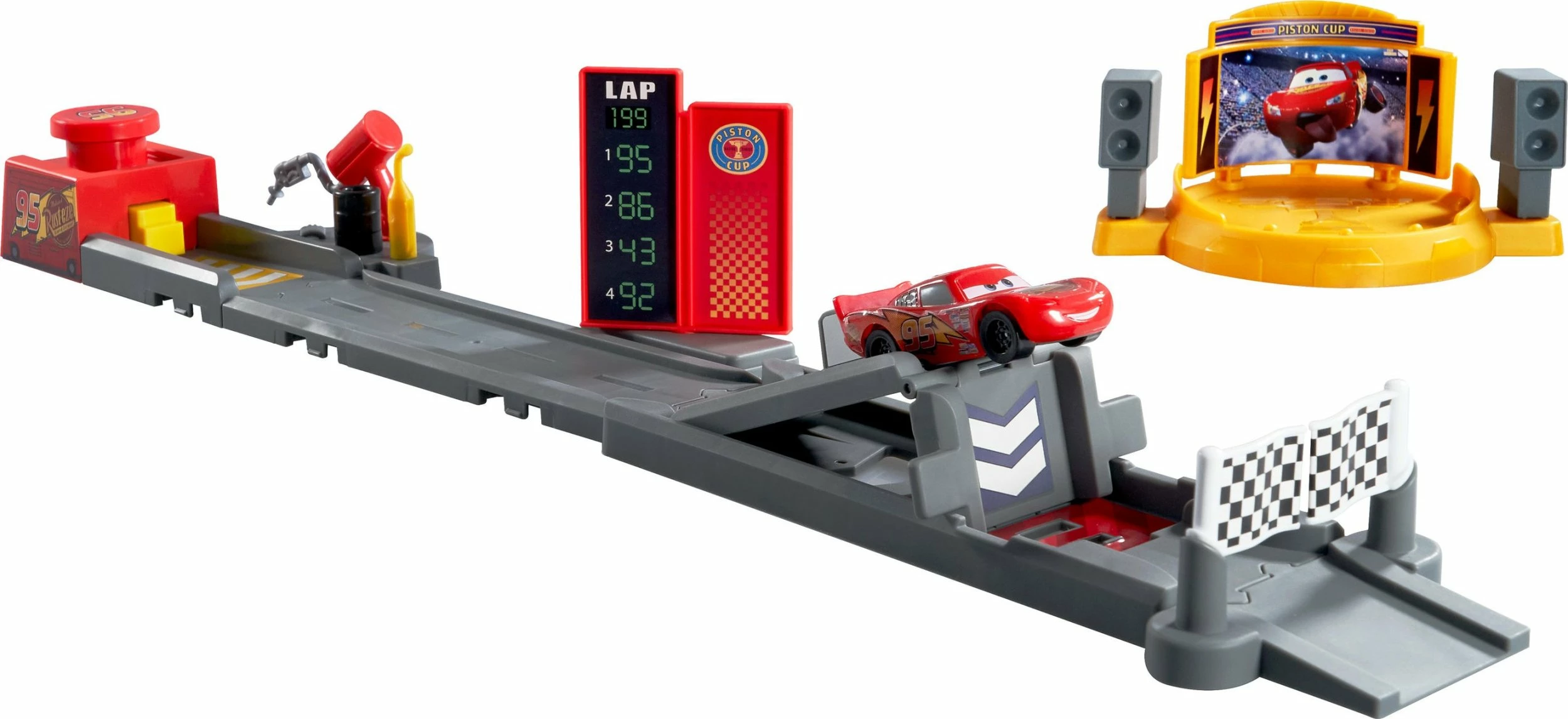 Set pistë garash Mattel Disney Pixar Cars Jump for the Golden Tophat JDJ02 me veturë Lightning McQueen