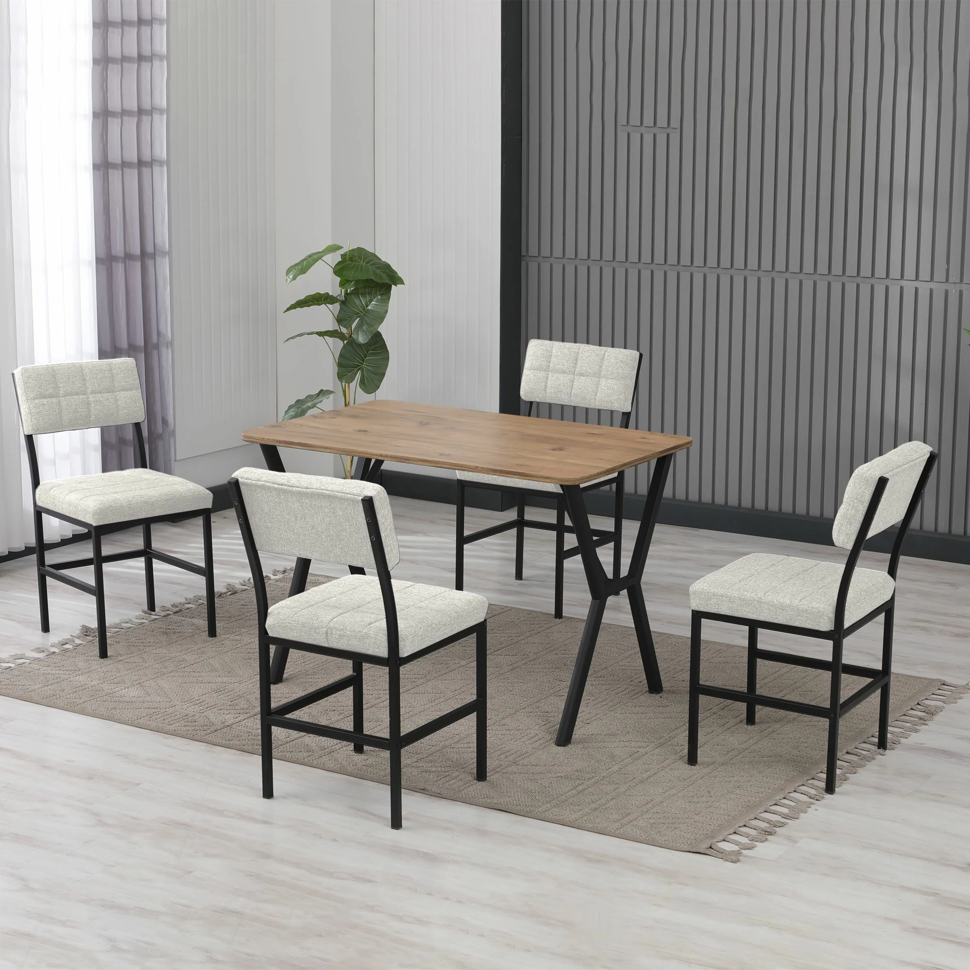 Tavolinë me karrige, zgjatshme, 5 copë, Skye Decor, Dubai, krem dhe arre