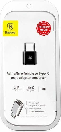 Adapter USB Baseus 28296-uniw USB-C në MicroUSB 2.0, 2.4A, alumin, i zi