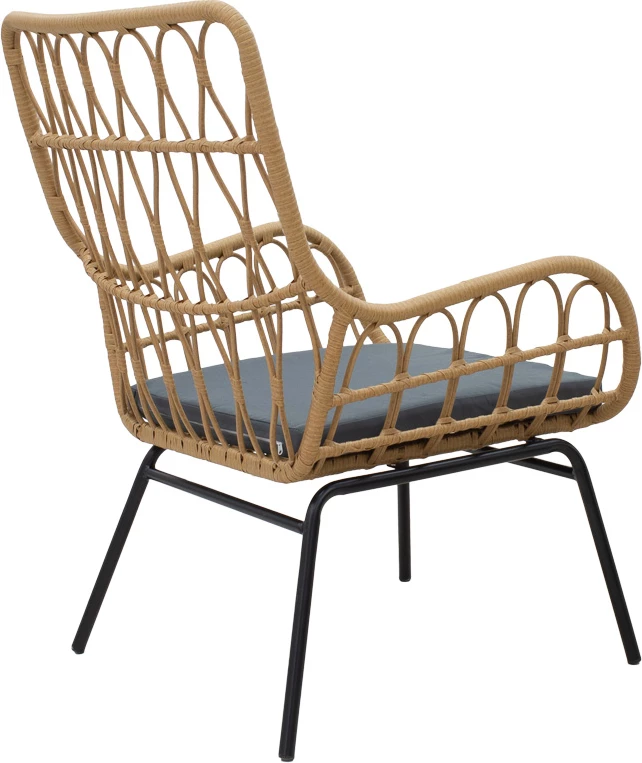 Set Naoki-Mabil për dhomë ndeje, 3 pjesë, rattan, ngjyrë natyrale dhe metal i zi