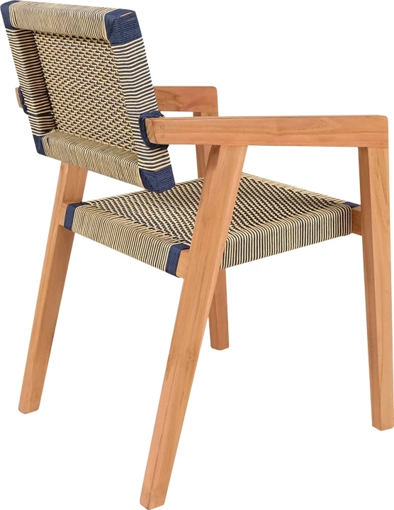 Karrige Salama, skelet druri teak, ngjyrë natyrale dhe litar krem-e-zi, 57x60x85cm