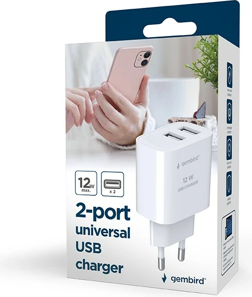 Karikues universal GEMBIRD TA-UC-2A12-01-BK me 2 porta USB, i zi