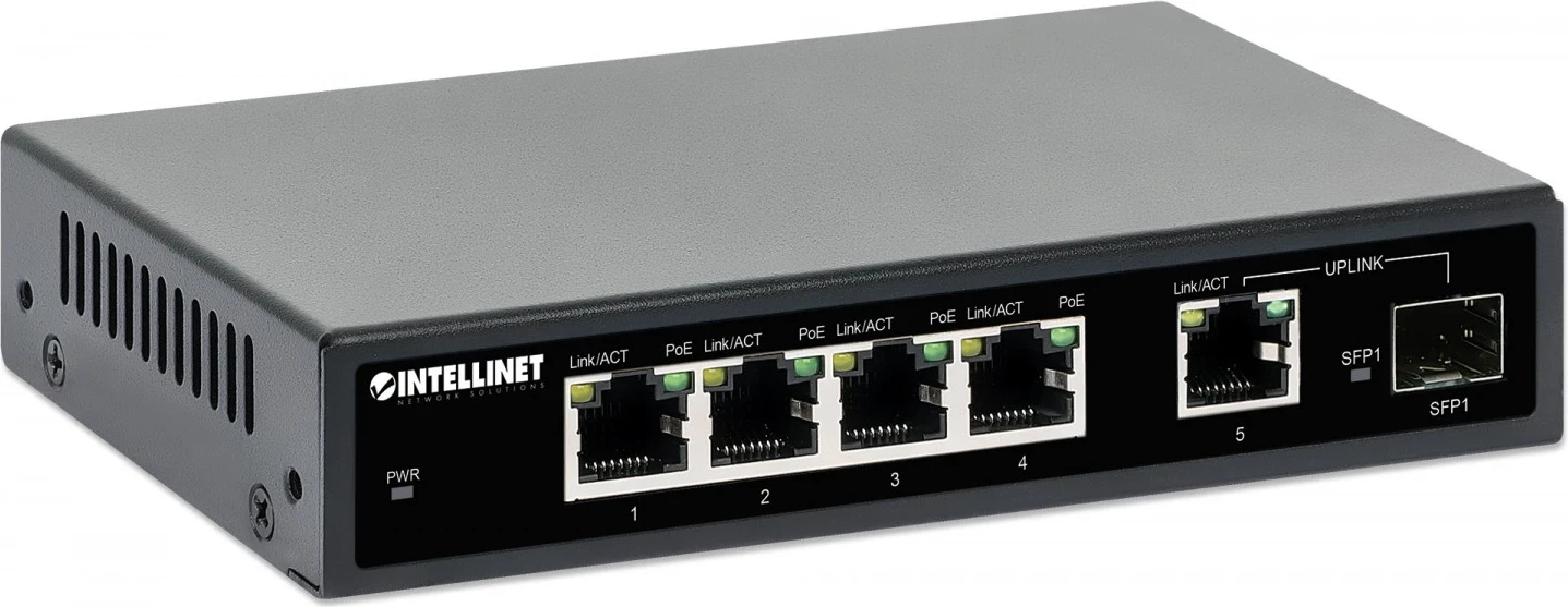 Switch Intellinet 561822 Gigabit 4x RJ45 PoE+, 1x RJ45 Uplink, 1x slot SFP