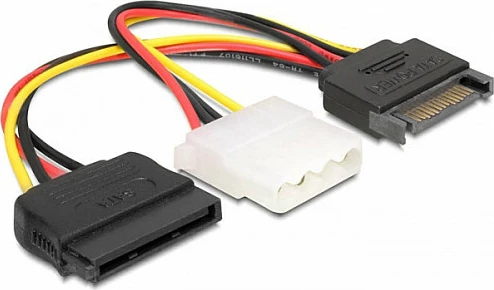 Kabllo rryme DeLOCK Y SATA 15-pin në SATA + Molex, 16.5 cm, shumëngjyrëshe