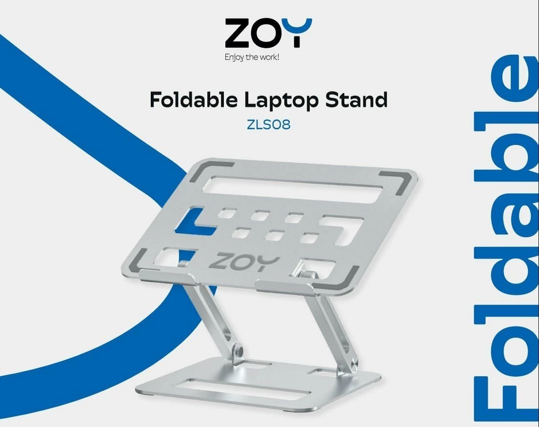 Mbajtës laptopi ZOY ZLS08 i rregullueshëm, i palosshëm, metal, deri 17", argjend