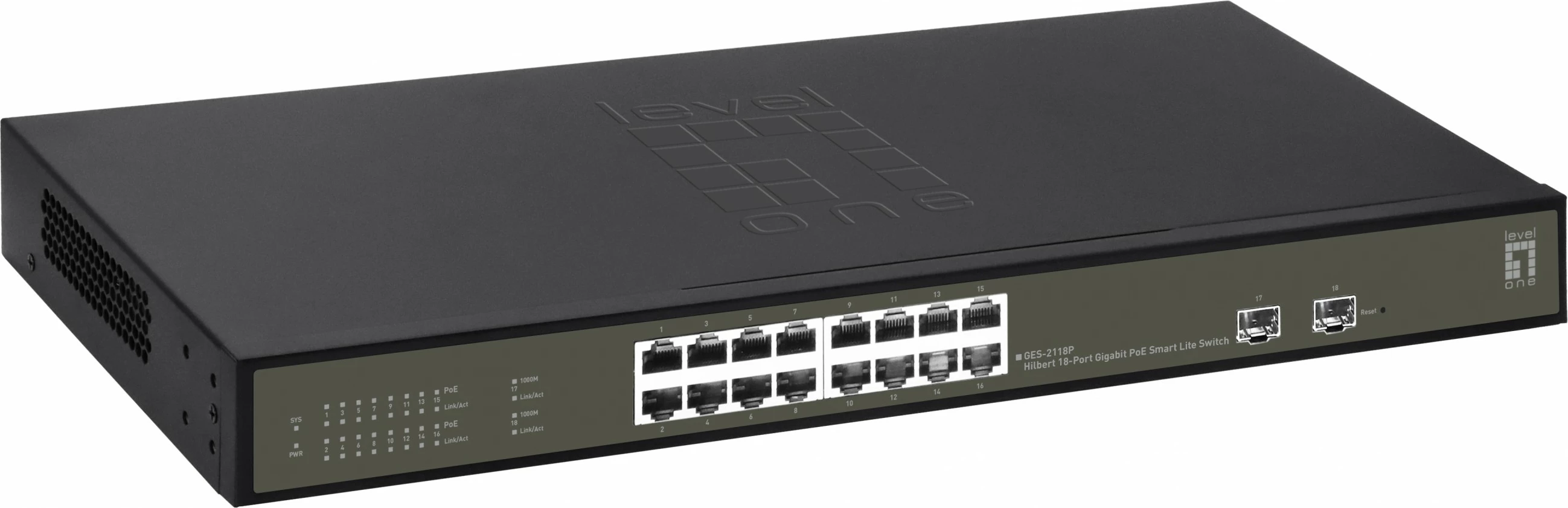 Switch LevelOne Hilbert 18-Port Gigabit PoE, 16 PoE Outputs, 2 x Gigabit SFP, 230W PoE