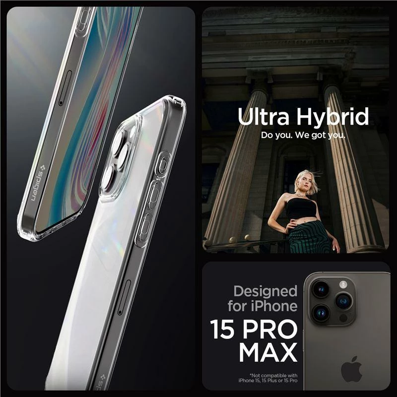 Mbështjellës Spigen Ultra Hybrid për iPhone 15 Pro Max, frost clear