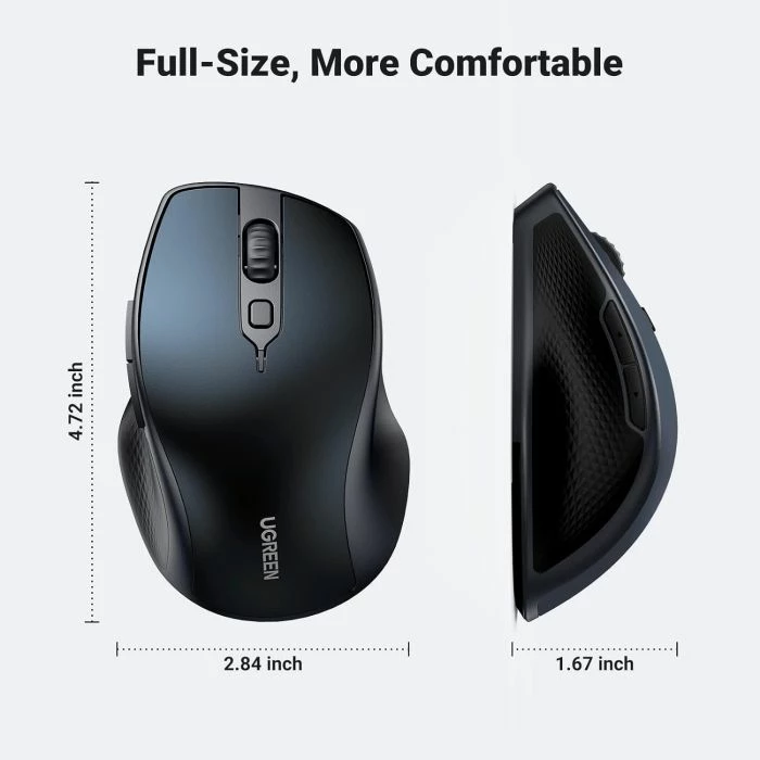 Maus wireless UGREEN 15807, Bluetooth 5.0 + 2.4 GHz, 5 butona, me USB receiver, blu e errët