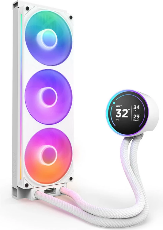 Ftohës i lëngshëm AIO NZXT Kraken Elite V2 360 RGB, RL-KR36E-W2, me display LCD, i bardhë