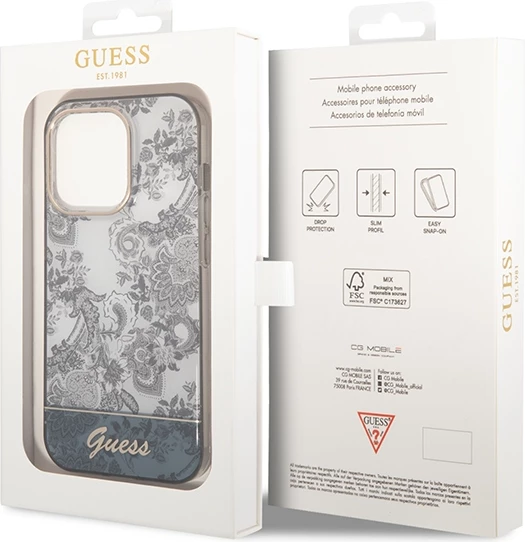 Mbështjellës Guess Porcelain Collection për iPhone 14 Pro 6.1", Gri