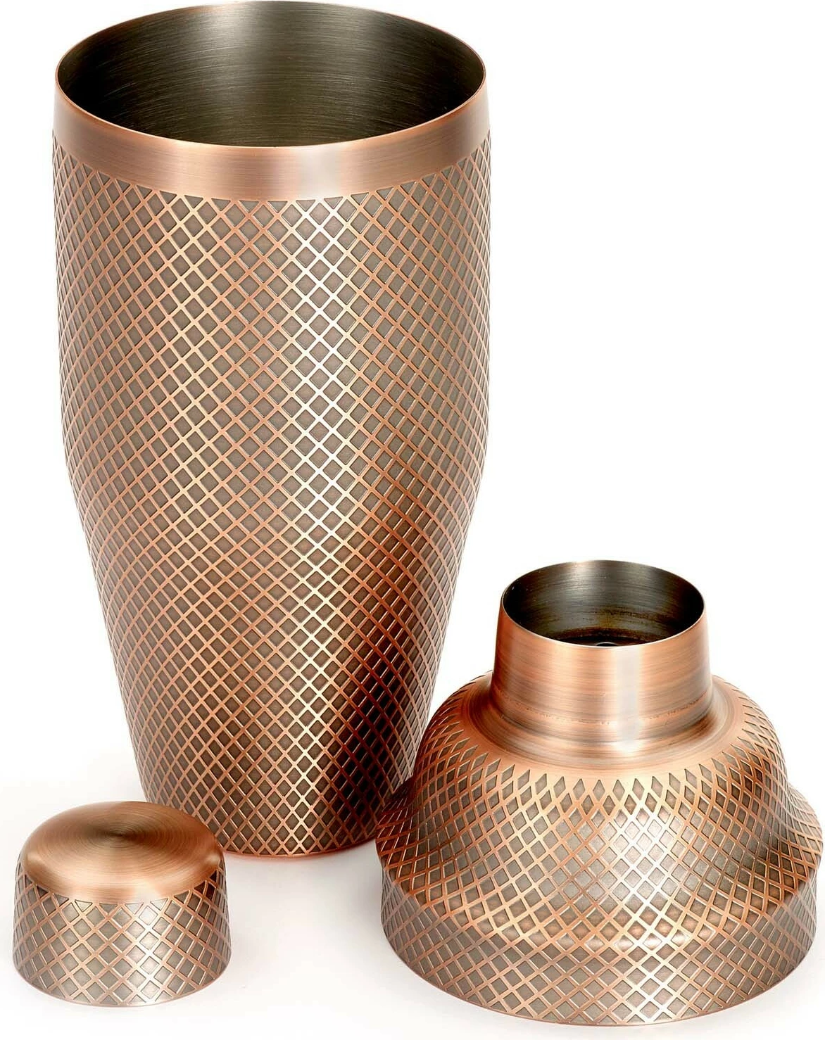 shaker koktejli 3-pjesësh stil japonez, BarFly, Diamond Lattice, 700 ml, çelik inox 18/8, bakër antik