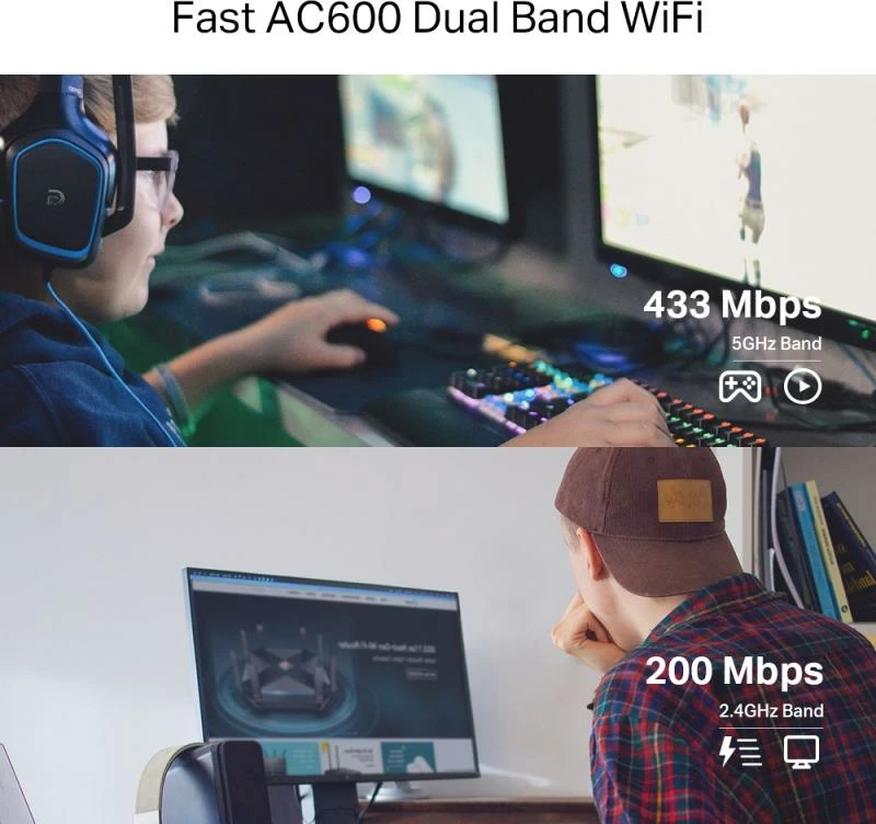 Adapter Wi‑Fi PCIe, TP-Link Archer T2E, AC600 Dual-Band, e zezë/argjend