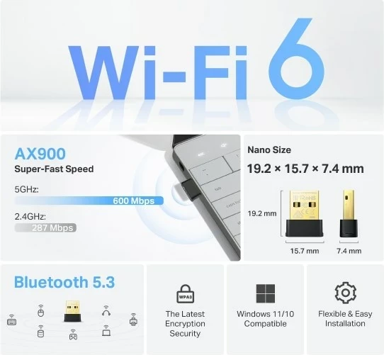 Kartë rrjeti USB TP-Link Archer TX10UB Nano, 600 Mbit/s, E zezë