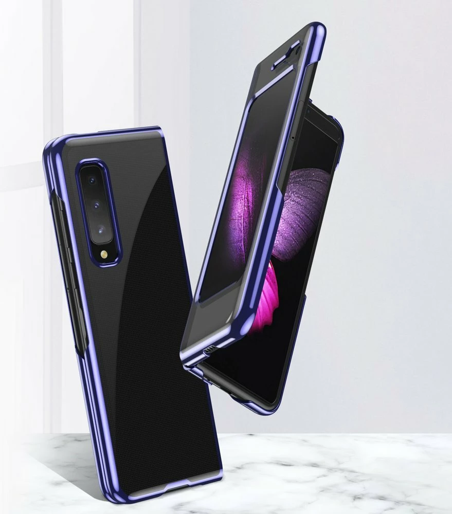 Mbështjellës Hurtel për Samsung Galaxy Fold, hard case, ultraihollë, kornizë elektroplating, Blu