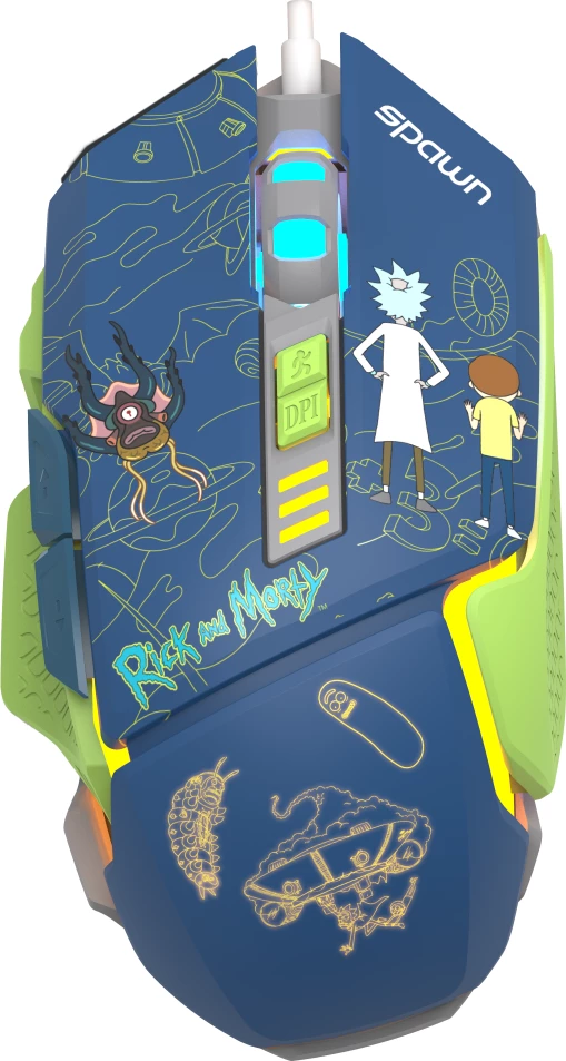 Maus gaming RGB Spawn Rick and Morty, 12800 DPI, 7 butona, USB-A me kabllo, blu