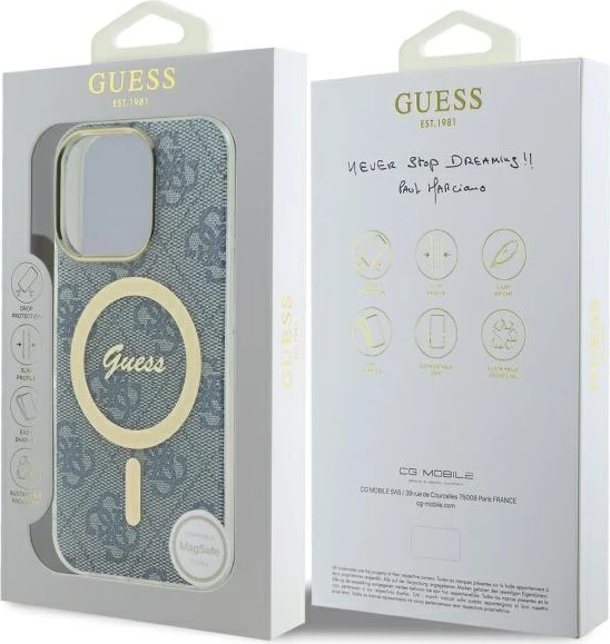 Mbështjellës Guess IML 4G MagSafe për iPhone 16 Pro, Blu