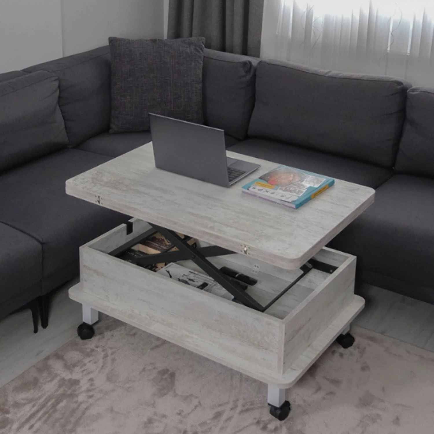 Tavolinë kafeje Skye Decor, dy adt, ngjyrë e bardhë antike