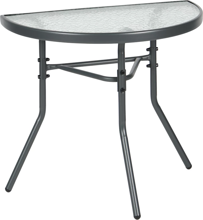 Tavolinë gjysmë-rrethore Bion, xham i valëzuar, metal ngjyrë gri e errët, 70x40x65cm