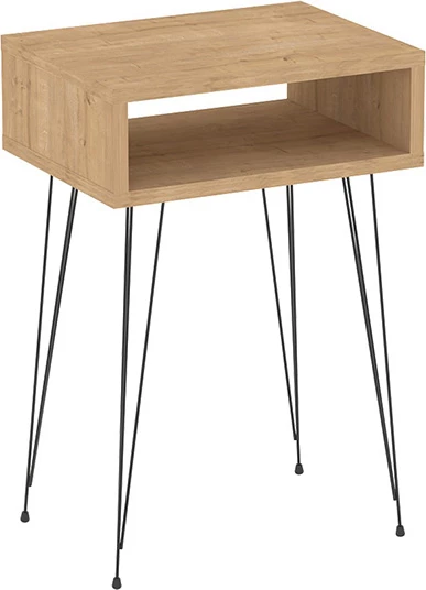 Komodinë Naida, ngjyrë lisi, këmbë metalike të zeza, 40x30x59cm