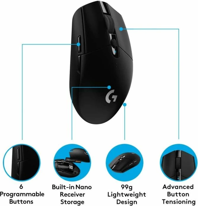 Maus gaming wireless Logitech G305 LIGHTSPEED HERO 12000 DPI, 6 butona, e zezë