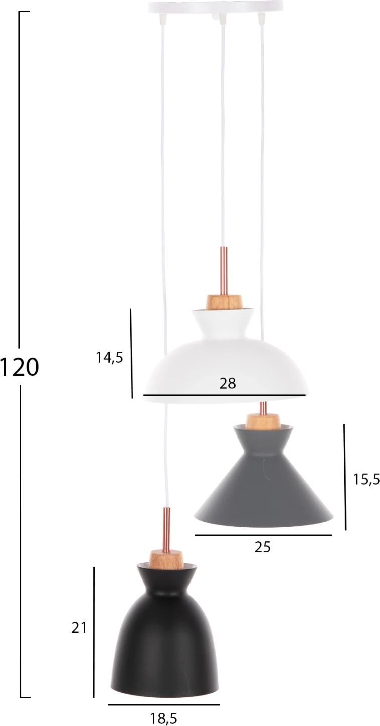 Llambadar tavanor 3-dritash FH4142 metalik në të zezë-gri-bardhë 120H cm