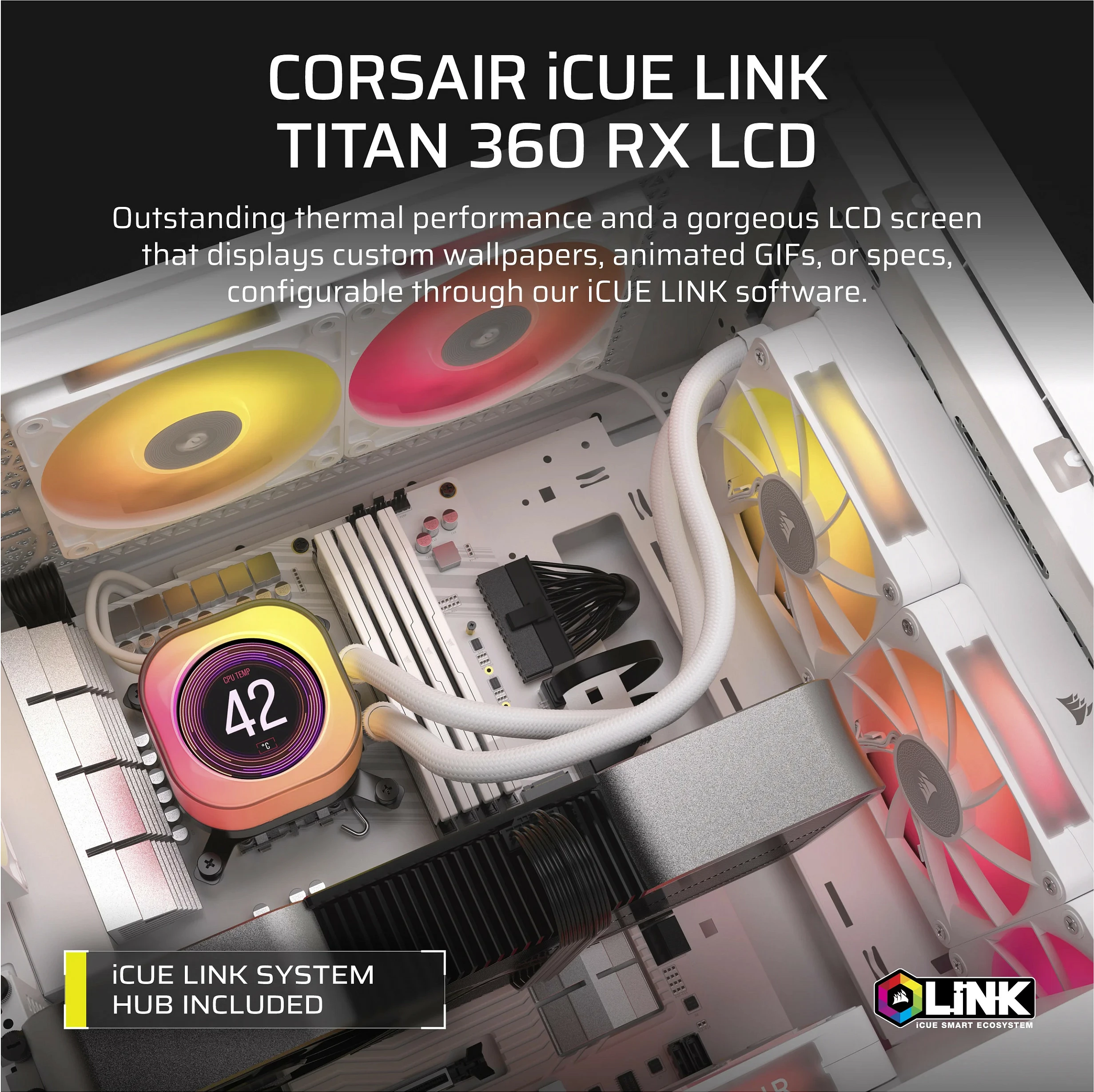 Ftohës CPU me lëng Corsair iCUE LINK TITAN 360 RX LCD, 360mm, i bardhë