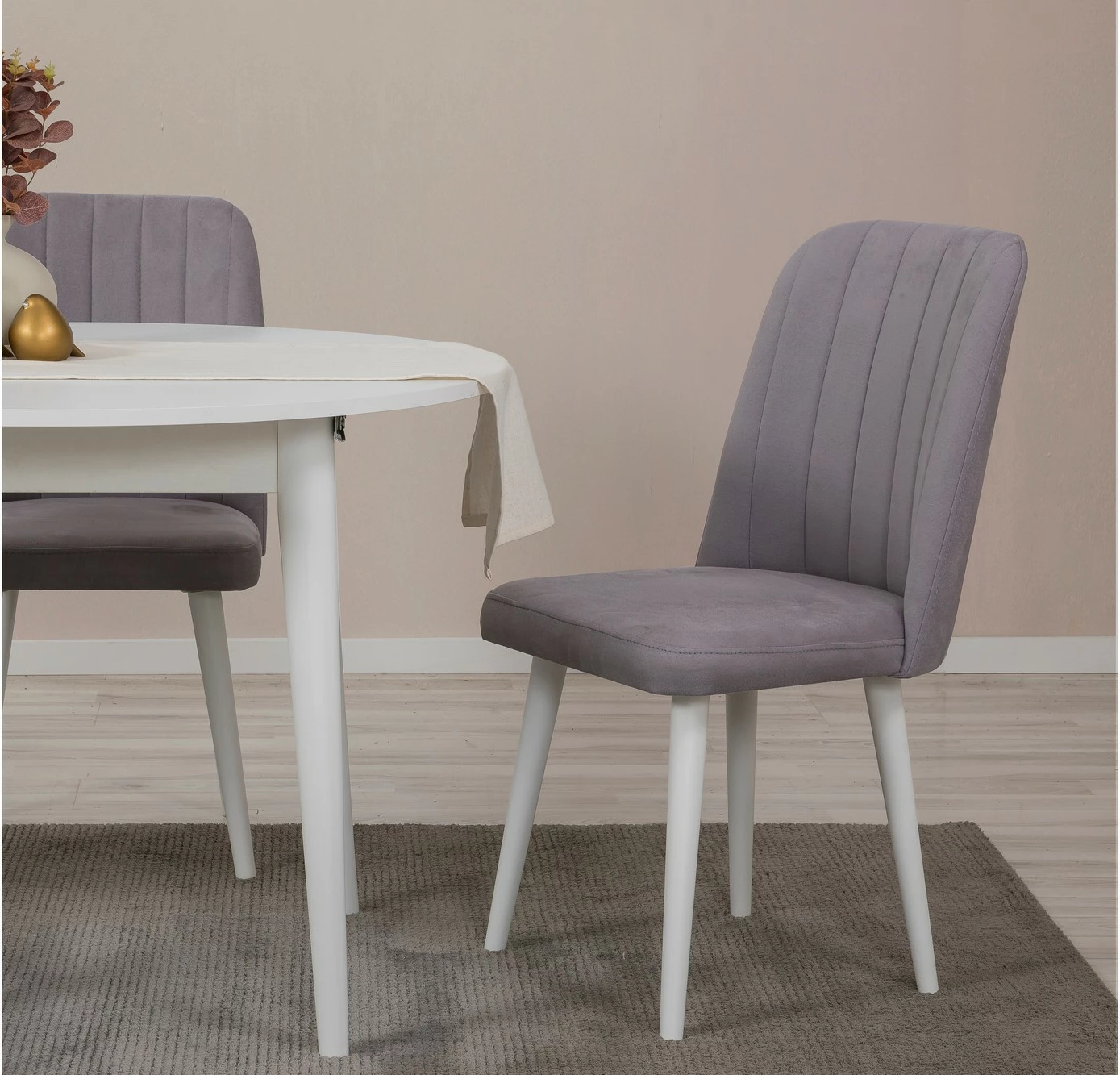 Set tavoline me karrige, e zgjatshme, 3 pjesë, Skye Decor, Vina 0701, e bardhë/gri