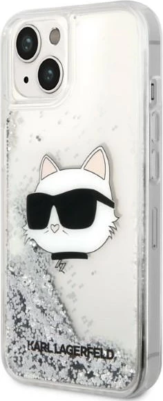 Mbështjellës Karl Lagerfeld KLHCP14MLNHCCS për iPhone 14 Plus 6.7", Glitter Choupette Head, Argjendtë