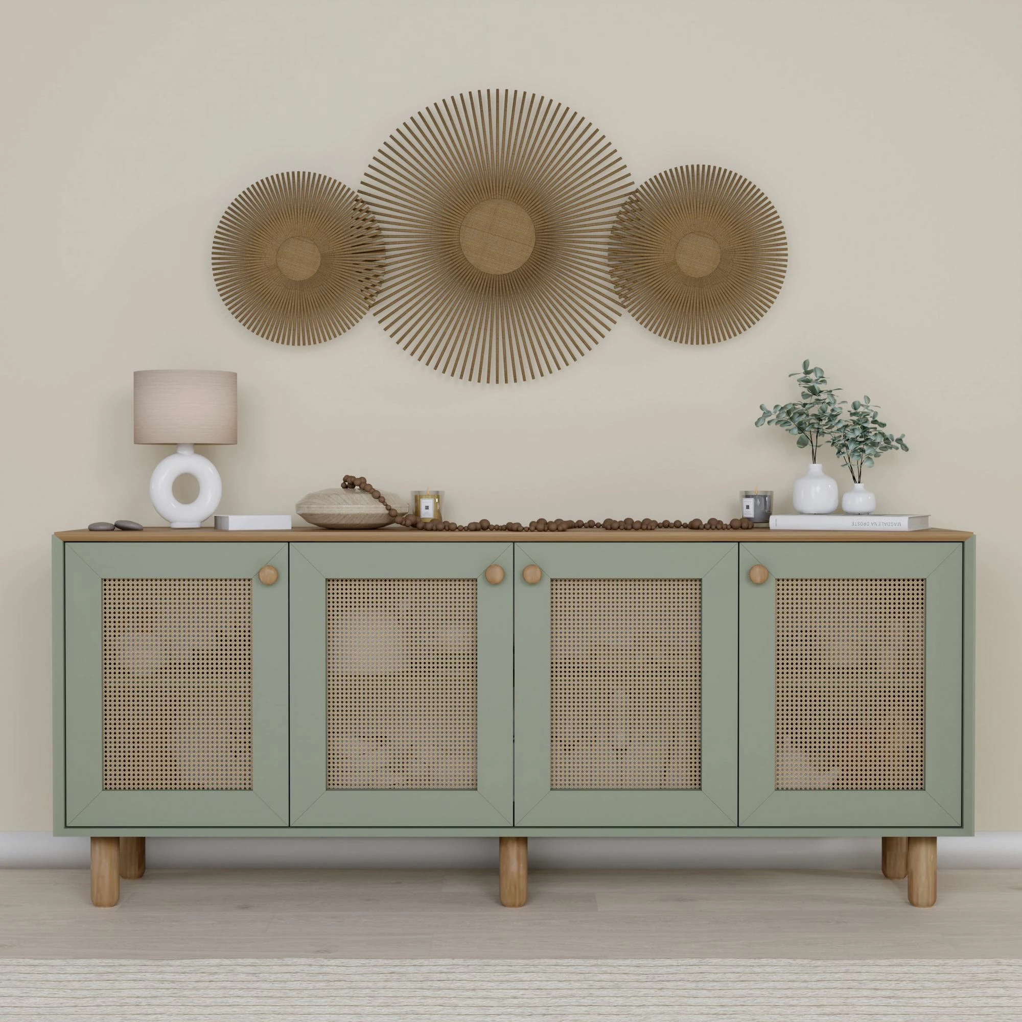 Konsolë bohemiane, ngjyrë e gjelbër, Skye Decor, 180x75x40 cm