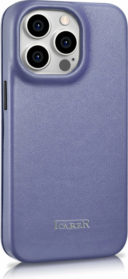 Mbështjellës iCarer CE Premium lëkurë folio për iPhone 14 Pro, MagSafe, vjollcë e lehtë