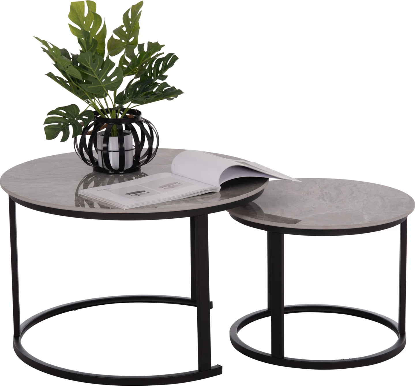 Set tavolinash kafeje 2 copë, sipërfaqe qeramike, pamje mermeri gri, TALOS FH18140.04, 70x45.5cm