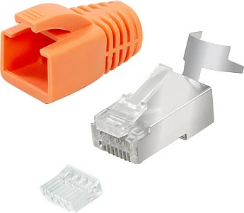 Konektor RJ45 LogiLink Cat.6A STP pass-through, paketim 10 copë, portokalli