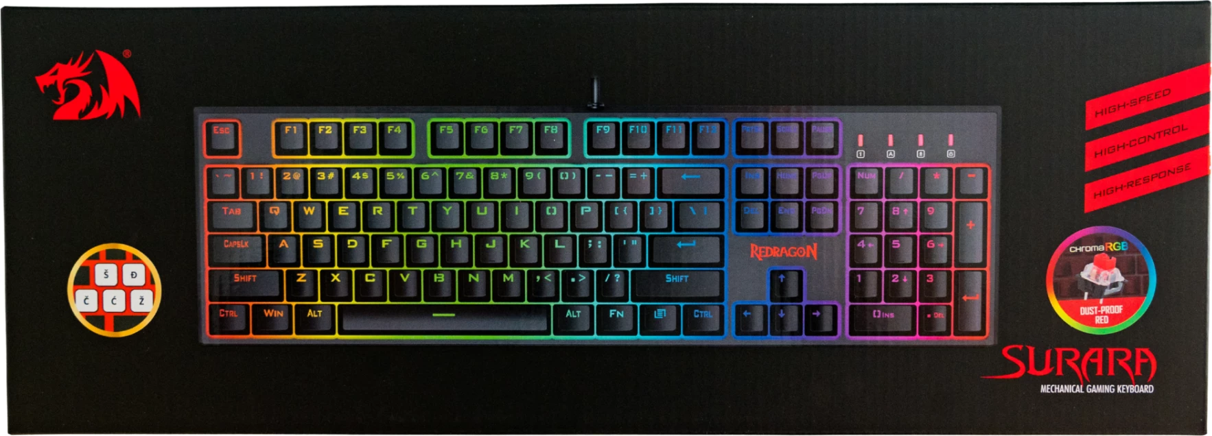 Tastierë mekanike Redragon Surara K582 RGB, Red Switches, SLO/CRO layout, e zezë
