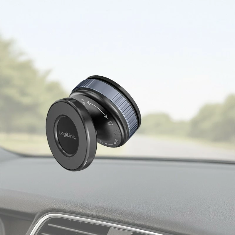 Mbajtës magnetik për celular LogiLink AA0197, MagSafe/Univerzal, rrotullim 360°, me kupë thithëse, i zi