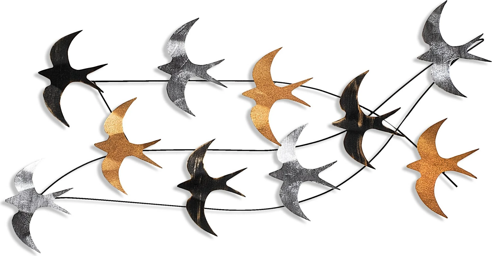 Aksesor dekorativ metalik për mur, Flock of Swallows 2, shumëngjyrësh, 45x104x8cm