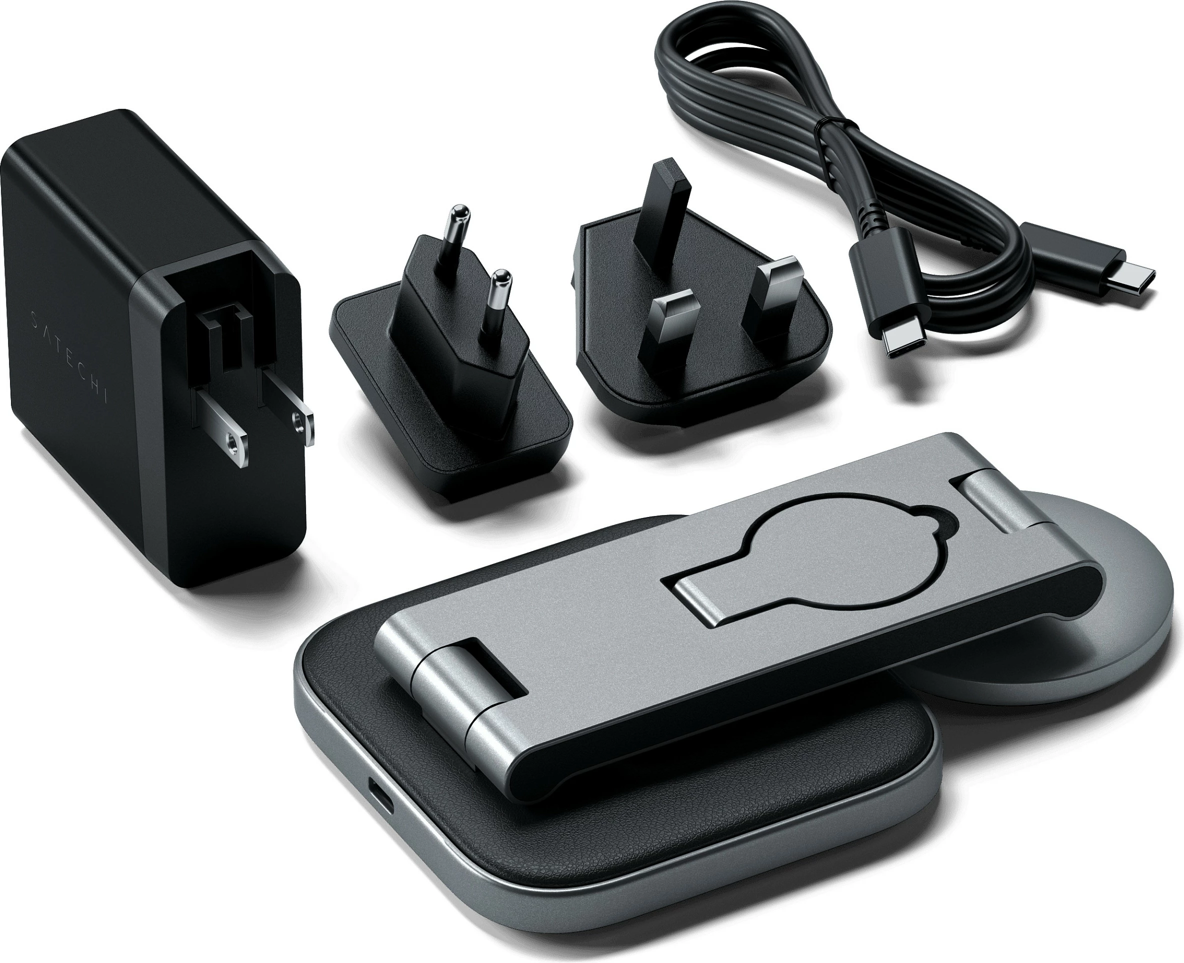 Stendë karikimi pa tela Satechi 3-in-1 Foldable Qi2, e palosshme, gri e errët