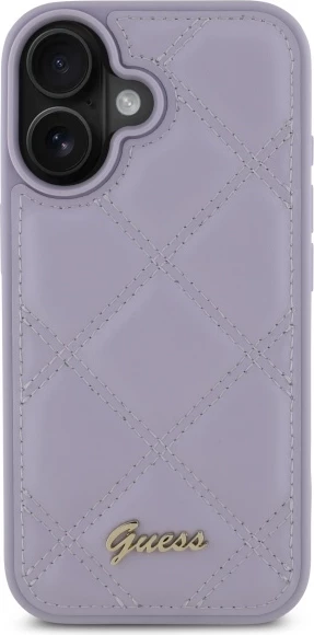 Mbështjellës Guess Quilted Metal Logo për iPhone 16, vjollcë e çelët