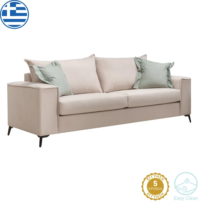 Divan Verona 3-vendësh, krem me jastëkë mente, 225x93x100 cm