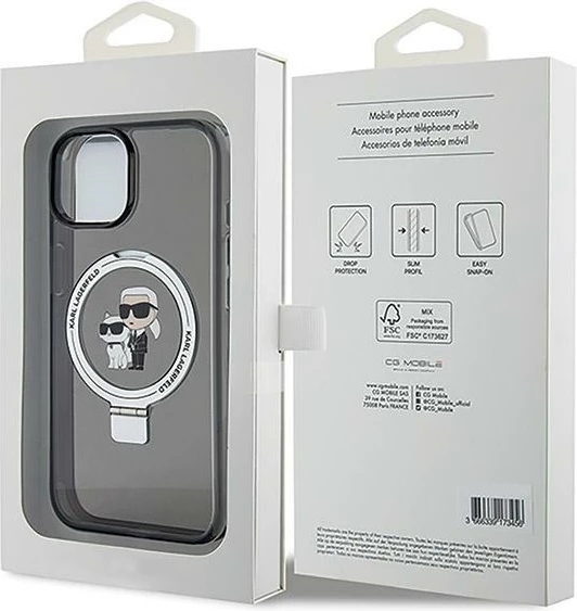 Mbështjellës Karl Lagerfeld Ring Stand Karl&Choupette MagSafe për iPhone 14/15/13, i zi