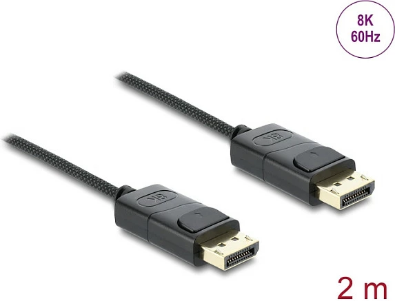 Kabllo DisplayPort DeLOCK 1.4, 2 m, 8K 60Hz, e thurur, e zezë