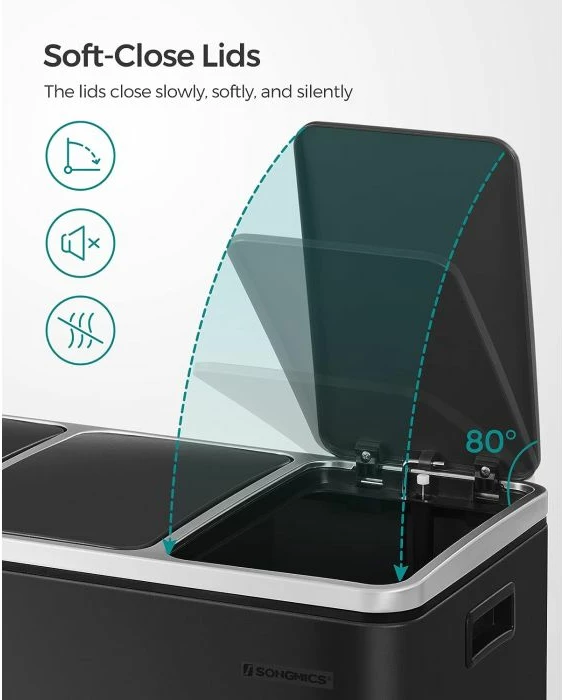 Kosh riciklimi me pedal SONGMICS LTB54BK, 3x18L, 3-kompartment, soft-close, i zi