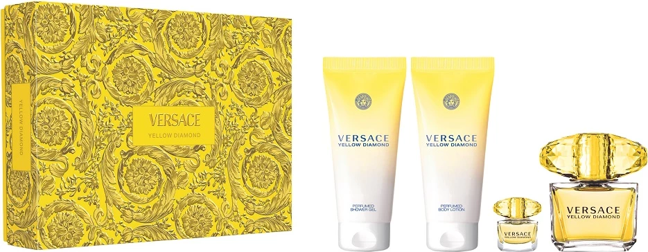 Set Eau de Toilette për femra Versace Yellow Diamond, 90ml + 5ml + 100ml + 100ml