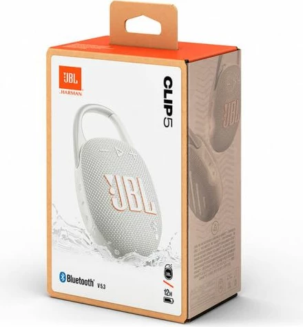Altoparlant portativ Bluetooth JBL Clip 5, 7 W, Bluetooth 5.3, IP67, deri 15 orë, i bardhë