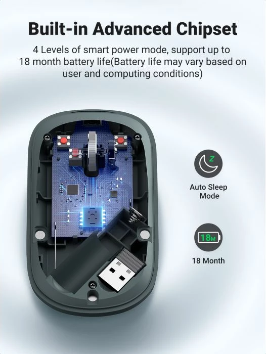 Maus wireless UGREEN 90374 2.4GHz 4000 DPI silent ultra i hollë, jeshile, me kuti