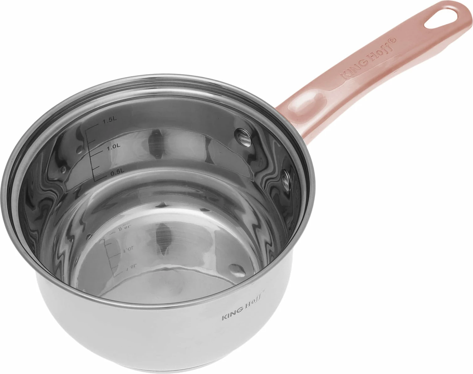 Set tenxheresh dhe tigan inox KingHoff KH 1768, 12 copë, për induksion, kapakë xhami, argjend me aksente rozë-ari