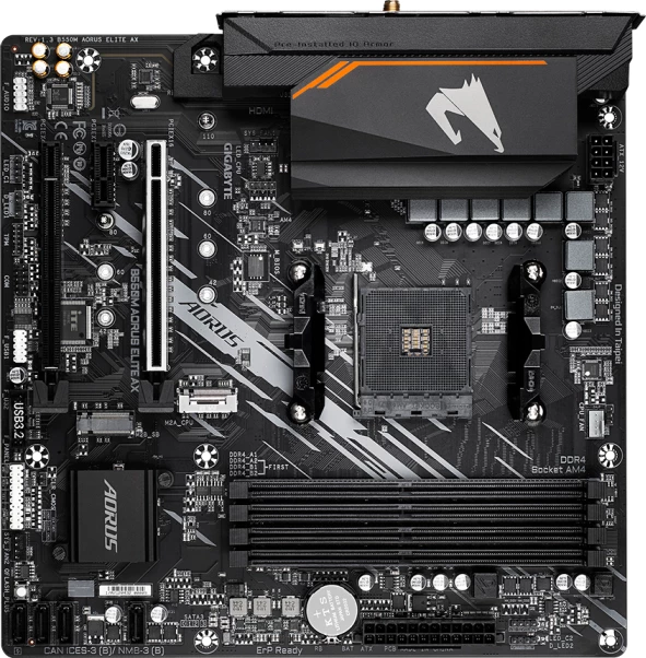 Pllakë amë GIGABYTE B550M AORUS ELITE AX, AMD AM4, mATX, DDR4, Wi‑Fi 6E + Bluetooth 5.3