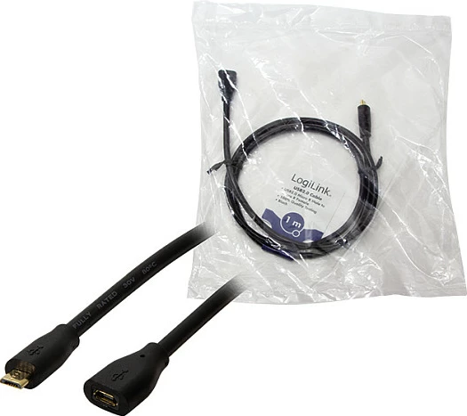 Kabllo USB 2.0 LogiLink Micro-USB M në Micro-USB F, 1 m, e zezë