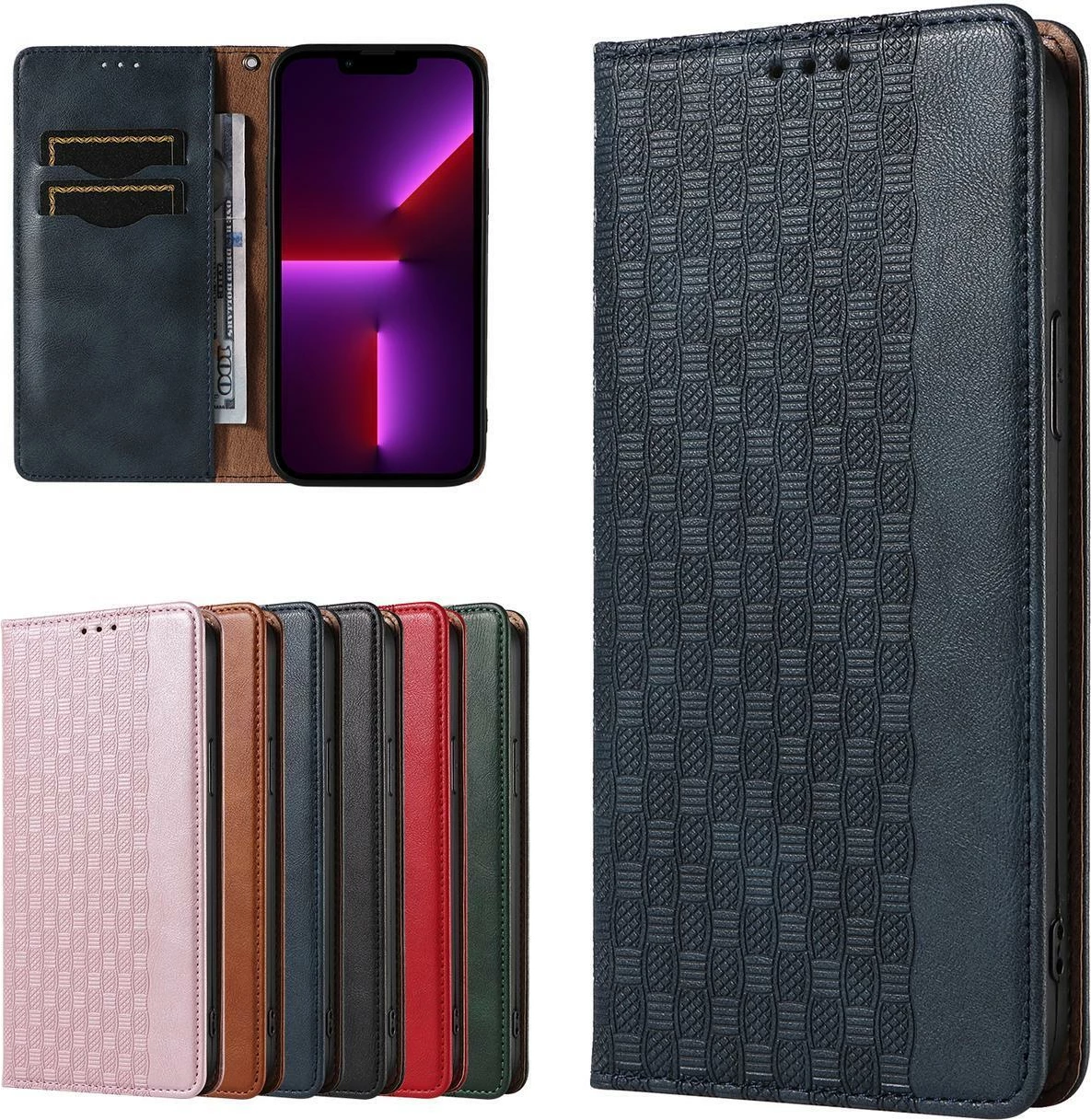 Mbështjellës Hurtel Magnet Strap për iPhone 13 Pro Max, me portofol dhe rrip dore, Kaltër